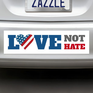 Pegatina Para Coche Love Not Hate USA Flag Bold Rustic Heart White