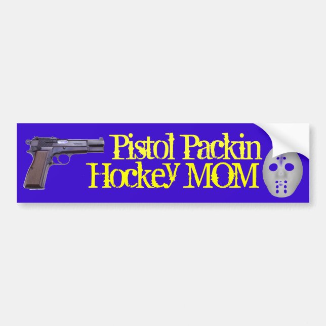 Pegatina Para Coche ¡Mamá del hockey de Packin de la pistola! (Frente)