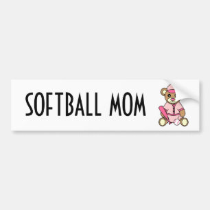 Pegatina Para Coche Mamá linda del softball - rosa del oso de peluche