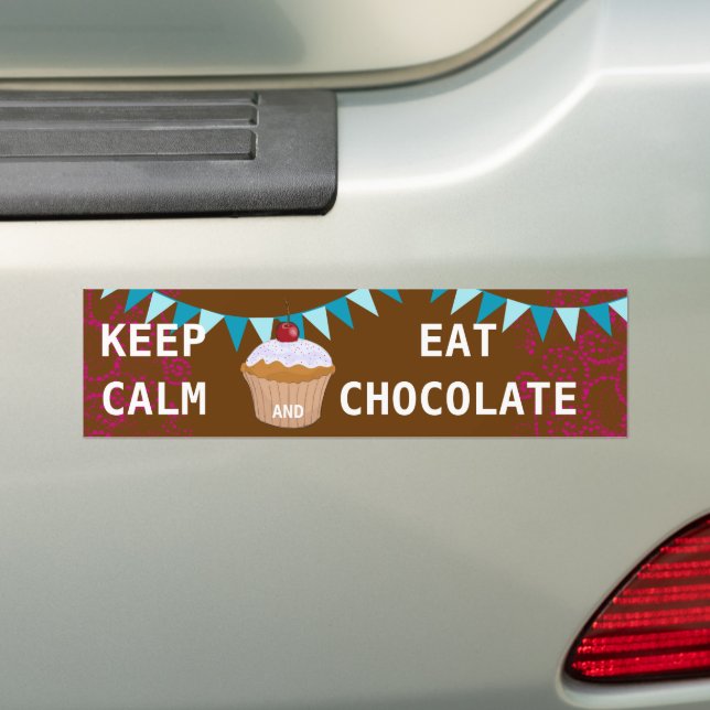 PEGATINA PARA COCHE MANTENER CALMA COMER CHOCOLATE (en coche)