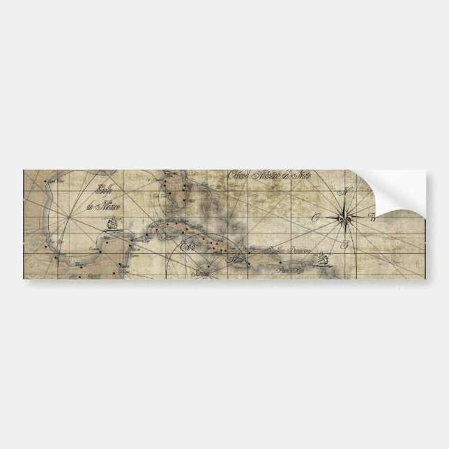 Pegatina Para Coche Mapa antiguo del Caribe (Frente)