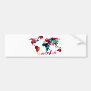 Pegatina Para Coche Mapa del mundo del Wanderlust de la acuarela