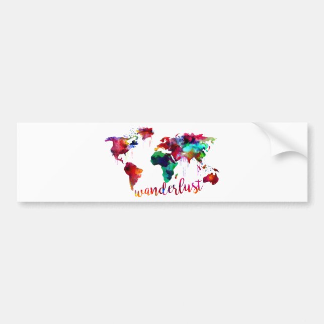 Pegatina Para Coche Mapa del mundo del Wanderlust de la acuarela (Frente)