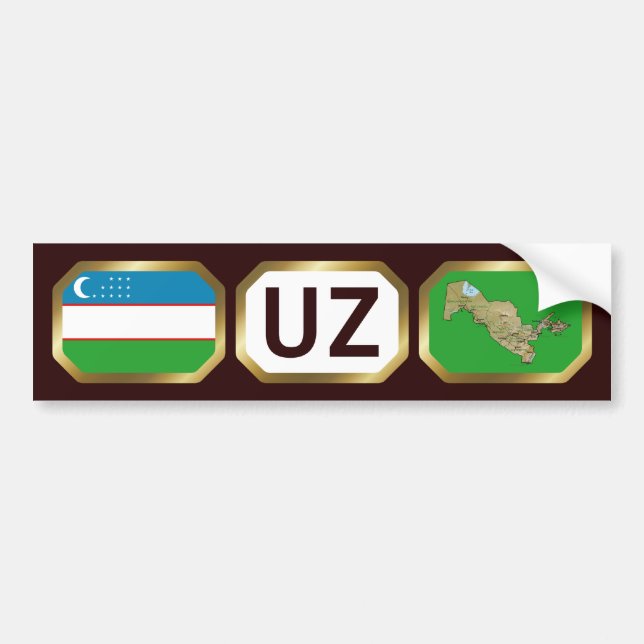 Pegatina Para Coche Marcador de código de mapa de bandera de Uzbekistá (Frente)