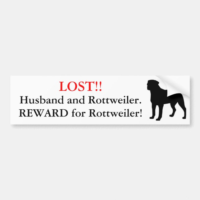 Pegatina Para Coche Marido perdido y Rottweiler. ¡Recompensa! (Frente)