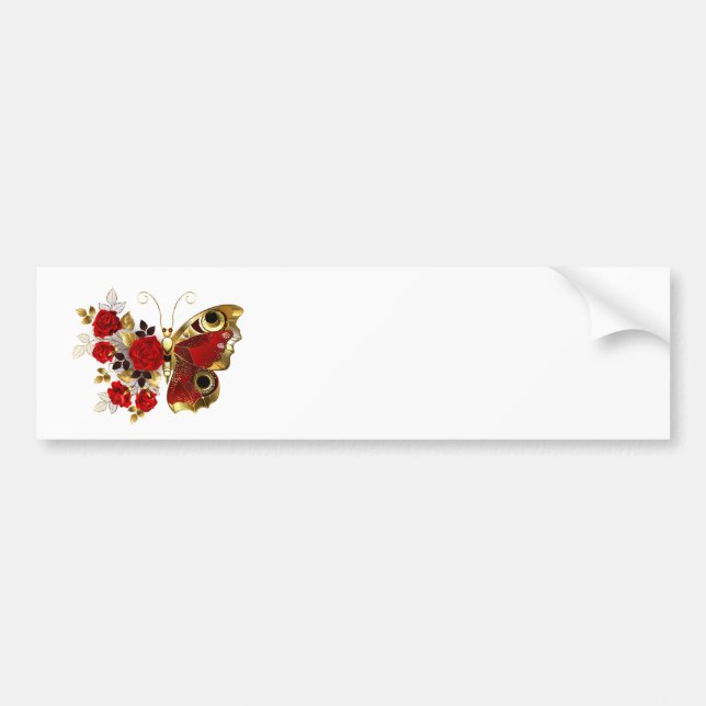 Pegatina Para Coche Mariposa de flor roja con rosas rojas (Frente)