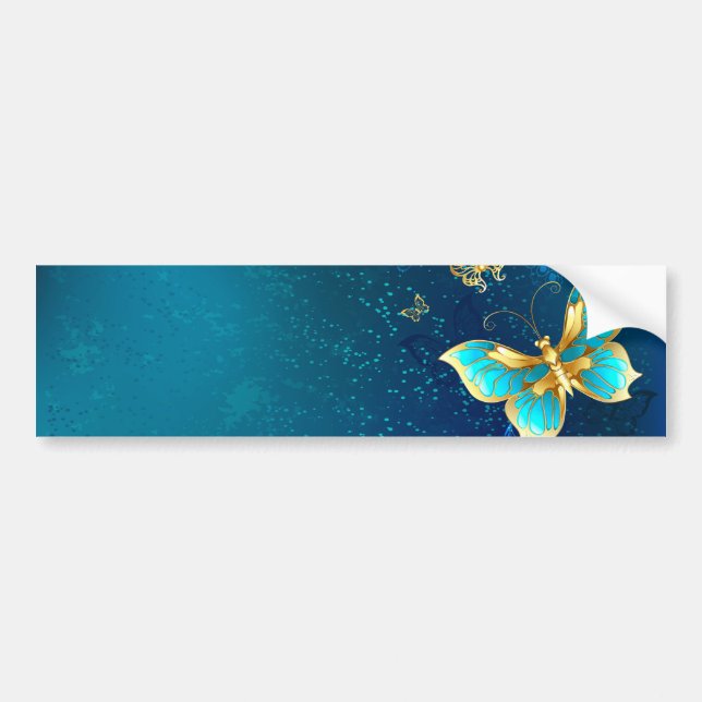 Pegatina Para Coche Mariposas doradas sobre fondo azul (Frente)