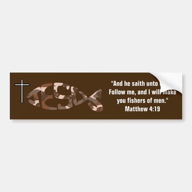 Pegatina Para Coche Marrón Camo JESUS Fish Icon Bumper Sticker (Frente)