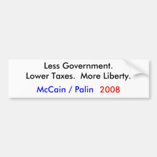 Pegatina Para Coche McCain/Palin 2008 = menos gobierno