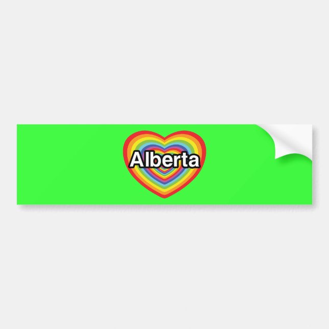 Pegatina Para Coche Me encanta Alberta, corazón arcoiris (Frente)