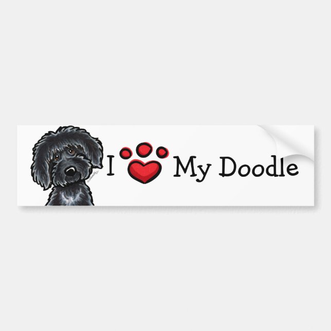 Pegatina Para Coche Me encanta mi Doodle Black Labradoodle (Frente)