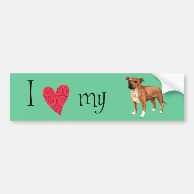 Pegatina Para Coche Me encanta mi Staffordshire Bull Terrier (Frente)