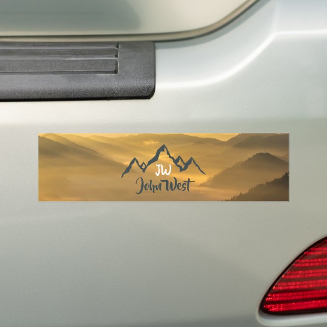 Pegatina Para Coche Monograma de montañas personalizables de amanecer  (en coche)