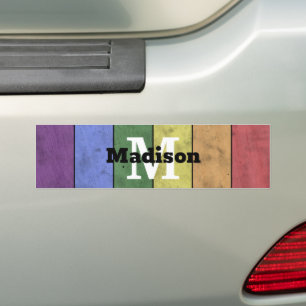 Pegatina Para Coche Monograma del arco iris de la bandera LGBT vintage