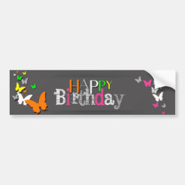 Pegatina Para Coche Neon Butterflies Happy Birday - Bumper Sticker