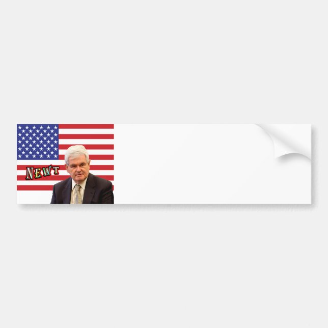 Pegatina Para Coche Newt Gingrich y Bandera de Estados Unidos - Escrib (Frente)