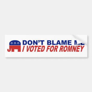Pegatina Para Coche No me culpe que voté por Romney