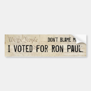 Pegatina Para Coche No me culpe. Voté por Ron Paul.