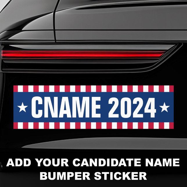 Pegatina Para Coche Nombre del candidato año elección borde rayado (Candidate name year election striped border bumper sticker)