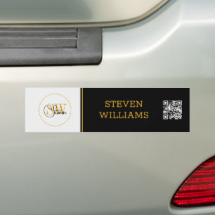 Pegatina Para Coche Nombre Monogramado y Firma Moderna / Código QR