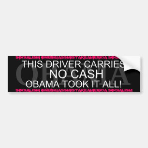 PEGATINA PARA COCHE OBAMA ESTE CONDUCTOR NO LLEVA NINGÚN EFECTIVO,