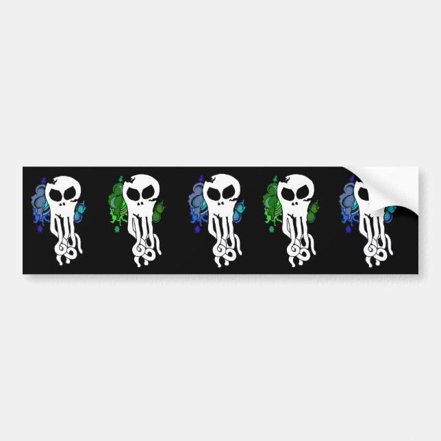 Pegatina Para Coche Octo Skull azul y verde (Frente)