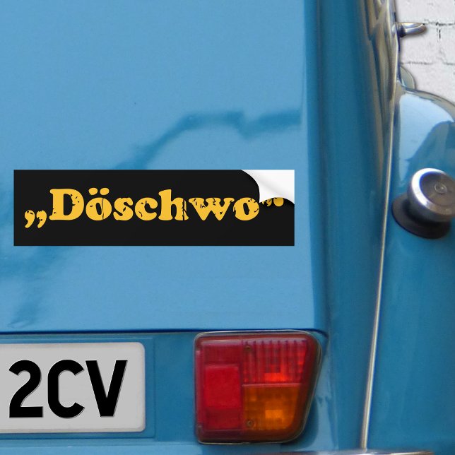 Pegatina Para Coche Oldtimer 2cv Döschwo Typografie (2CV Döschwo Bumper Sticker in Black with a Yellow Typography)