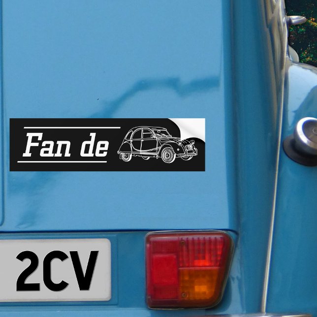 Pegatina Para Coche Oldtimer Fan de 2cv (2CV Bumper Sticker in Black with a White Deux Chevaux and Slogan)