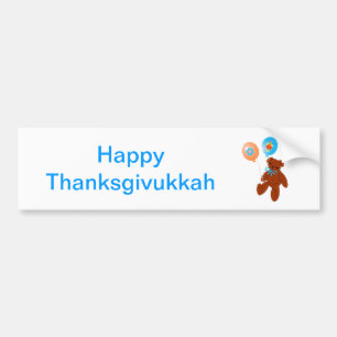 Pegatina Para Coche Oso de peluche de Thanksgivukkah con los globos