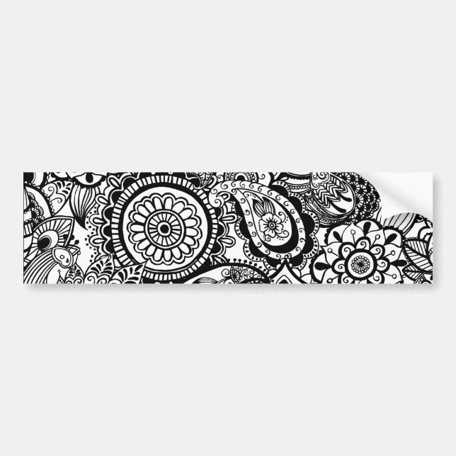 Pegatina Para Coche Paisley floral blanca negra linda (Frente)
