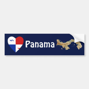 Pegatina Para Coche Panamá Banner Heart + Map Bumper Sticker