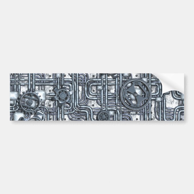 Pegatina Para Coche Panel Steampunk - Engranajes y tubos - Acero (Frente)