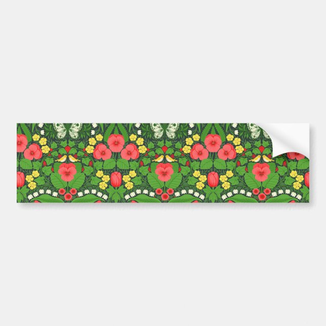 Pegatina Para Coche Pansias rojas, pájaros y mariposas (Frente)