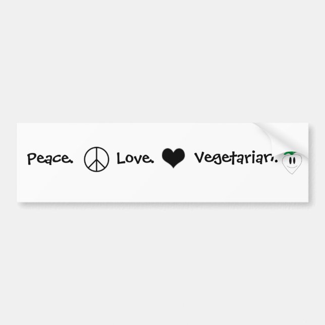 Pegatina Para Coche Paz, amor, vegetariano (Frente)