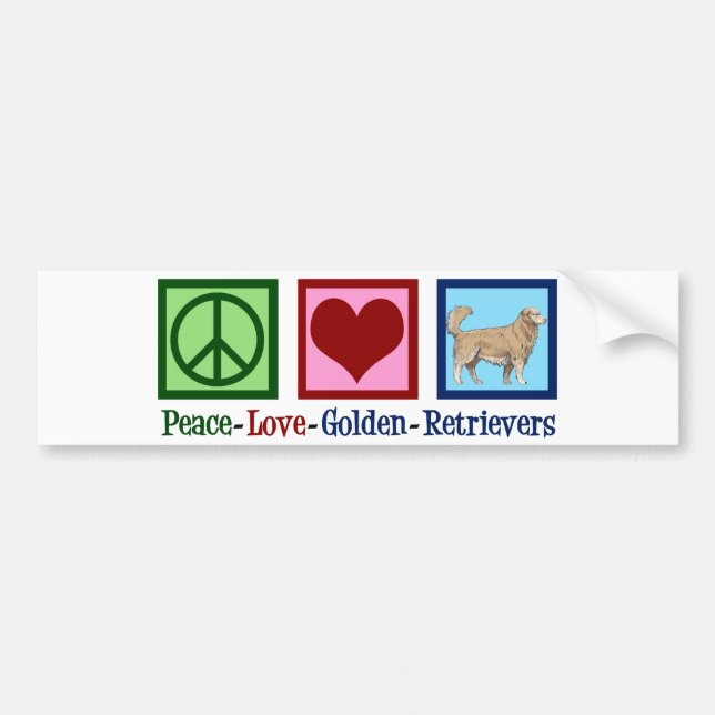 Pegatina Para Coche Peace Love Golden Retrivers (Frente)