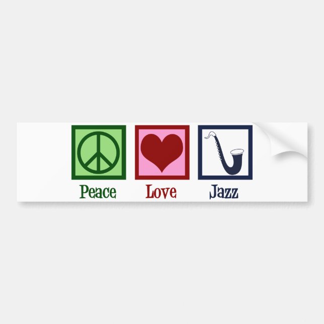 Pegatina Para Coche Peace Love Jazz Music Saxophone (Frente)