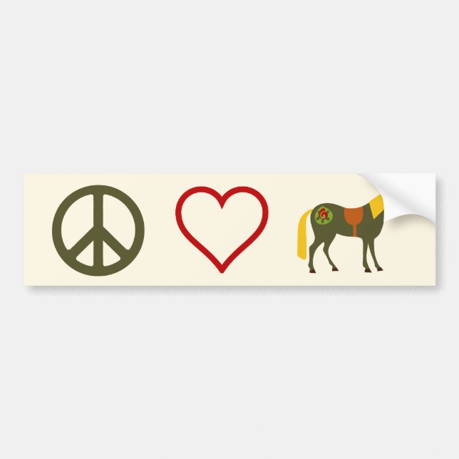 Pegatina Para Coche Peace Love Ponies Horse Bumper Sticker (Frente)