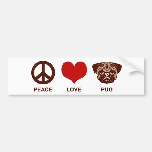 Pegatina Para Coche Peace Love Pug (Frente)