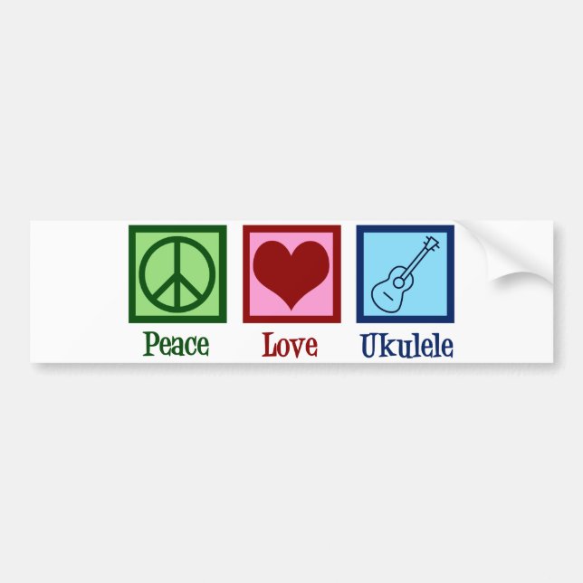Pegatina Para Coche Peace Love Ukulele (Frente)