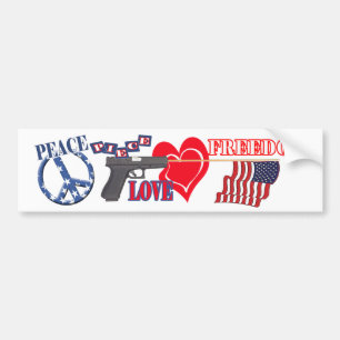 PEGATINA PARA COCHE PEACE (PIECE) LOVE FREEDOM (FLAG) BUMPER
