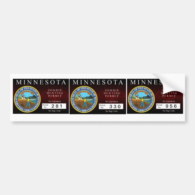 Pegatina Para Coche Permiso de la caza del zombi de Minnesota (Frente)