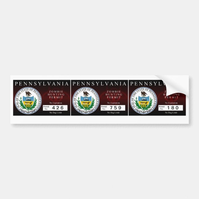 Pegatina Para Coche Permiso de la caza del zombi de Pennsylvania (Frente)