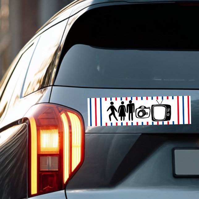 Pegatina Para Coche Persona Mujer Hombre Cámaras de TV (Person Woman Man Camera TV Stripes TRUMP Bumper Sticker
)