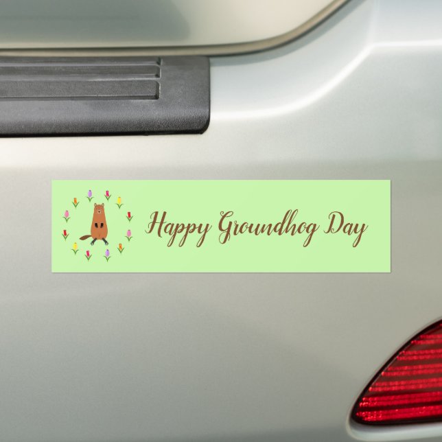 Pegatina Para Coche Personalizado Cute Groundhog y Tulip Flowers (en coche)