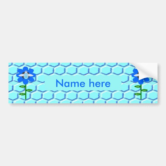 Pegatina Para Coche Personalizado de cumpleaños azul de Happy Bee Day  (Frente)