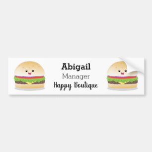 Pegatina Para Coche Personalizado de hamburguesa kawaii feliz
