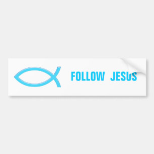 Pegatina Para Coche Pescado cristiano azul cielo   Seguir a Jesús