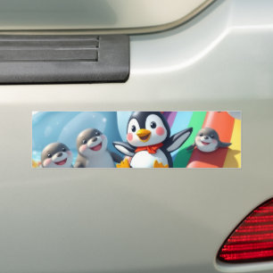 Pegatina Para Coche Pingüino juega en un tobogán
