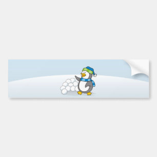 Pegatina Para Coche Pingüino pequeño con bolas de nieve ondeando