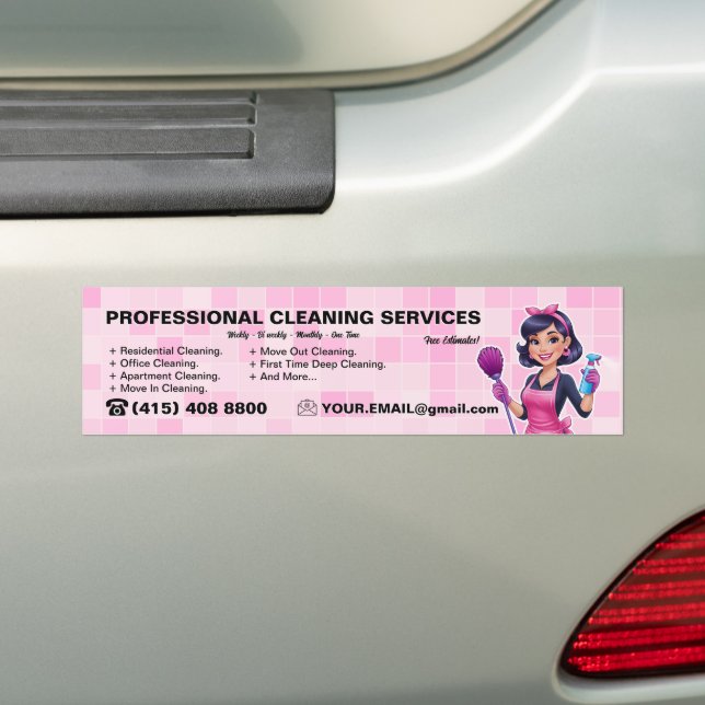 Pegatina Para Coche Pink Maid Janitorial Lady House Cleaning Service (en coche)
